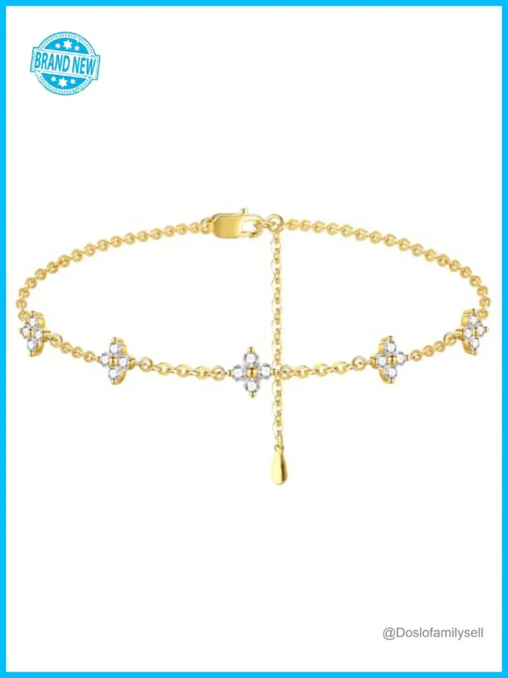 14K Gold Plated Moissanite Link Bracelet Adjustable